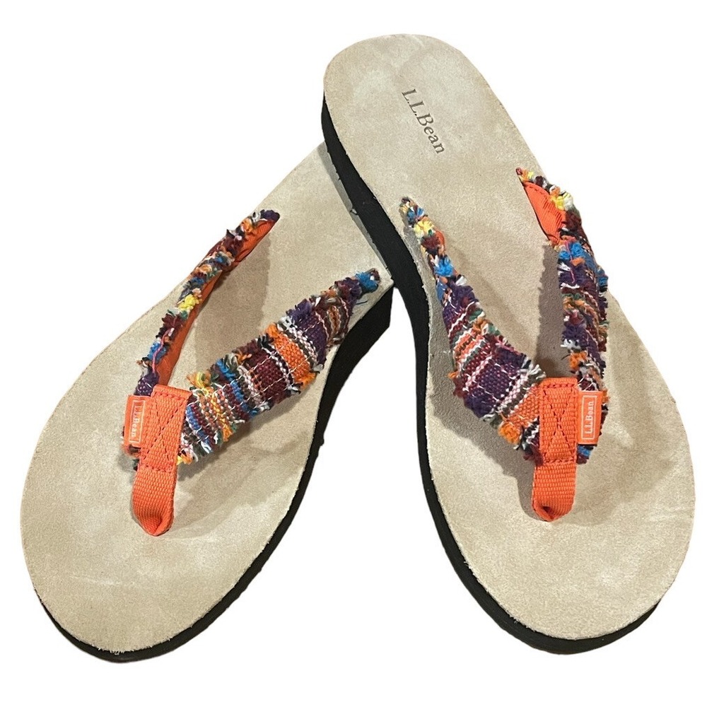 LL BEAN Maine Isle Flip Flops - Women's 11 Multicolored  EUC.